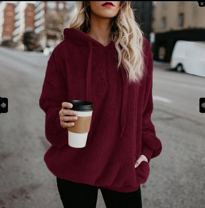 European and American long-sleeved hooded solid color sweater