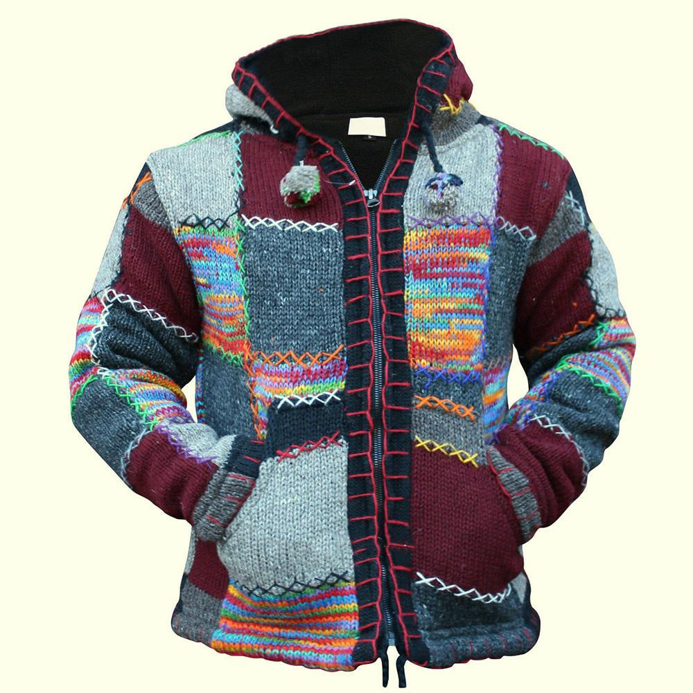 Thick High Mountain Warm Hooded Jacket Zipper Stitching Ethnic Style Sweater Men