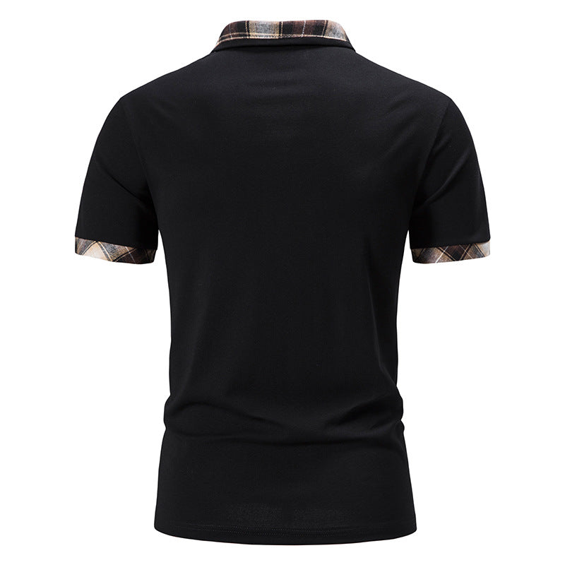 New Summer Short Sleeve Basic Lapel Polo Shirt Men's Plaid Colorblock T-shirt Top