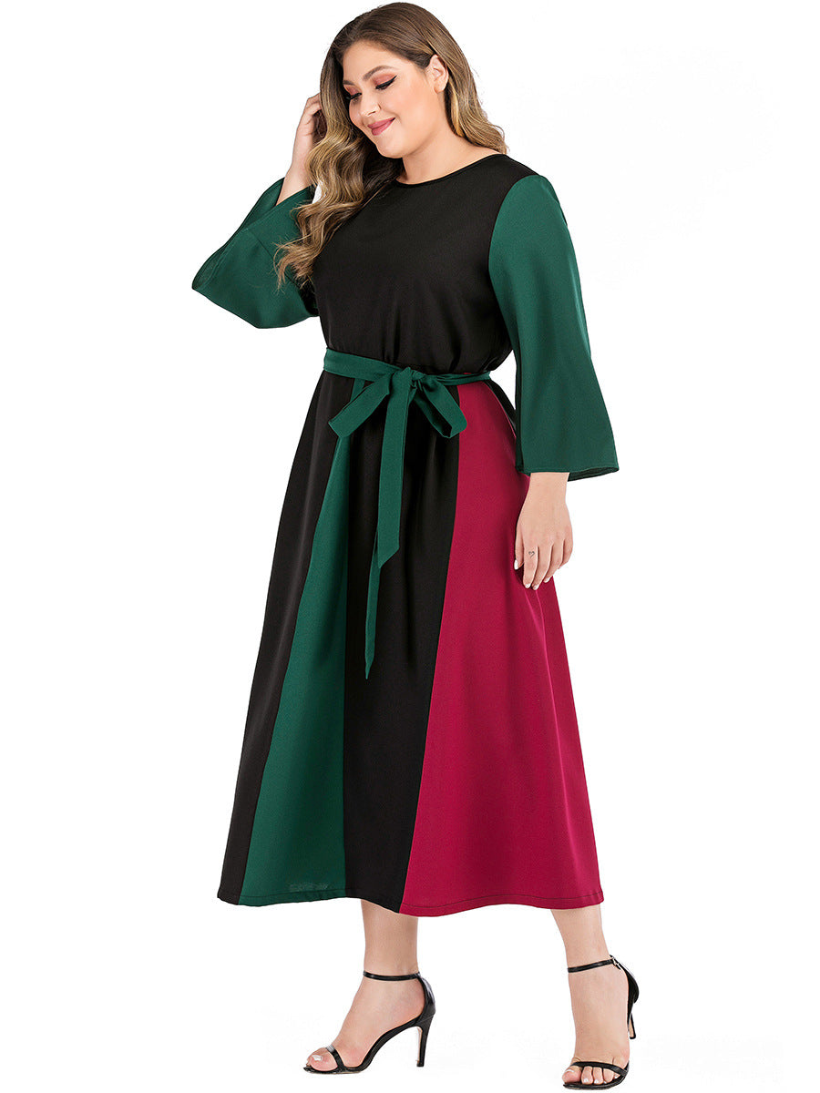 Plus size women's contrast stitching dress