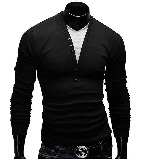 Long Sleeve V-Neck Layered Men T-Shirt