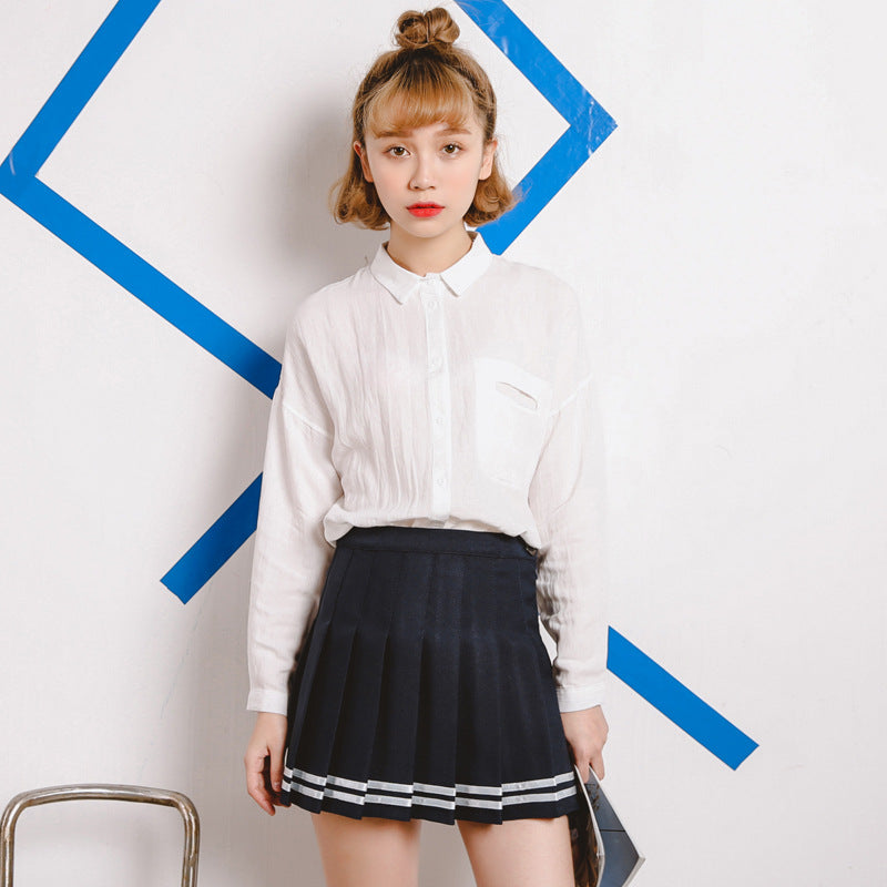 High Waist Pleated Skirt British Wind College Wind Navy Sailor Skirt Skirt Umbrella Skirt