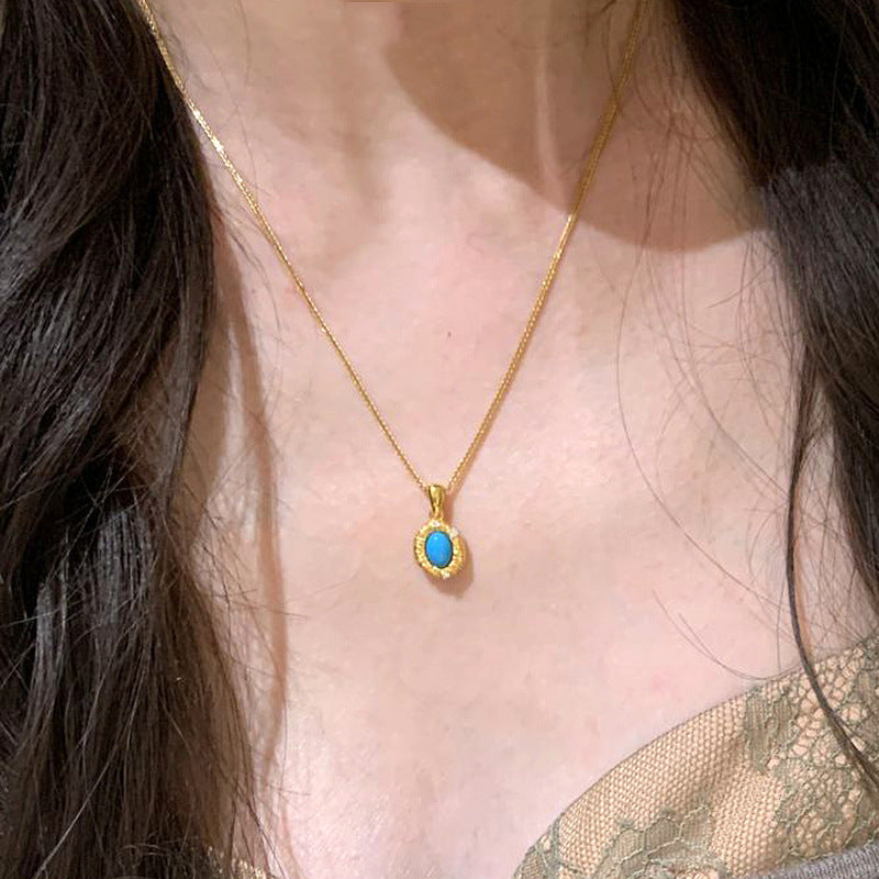 Retro Turquoise Necklace Shining Stars Blue Green Pine Hanging