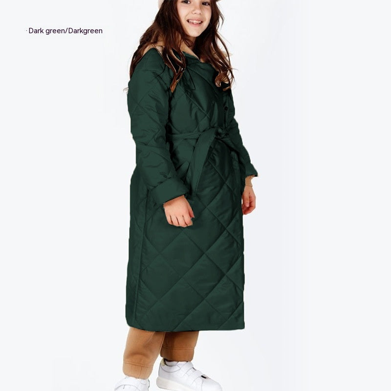 Children's Hoodie Cotton-padded Jacket Slim-fit Lace Up Hooded Coat For Women