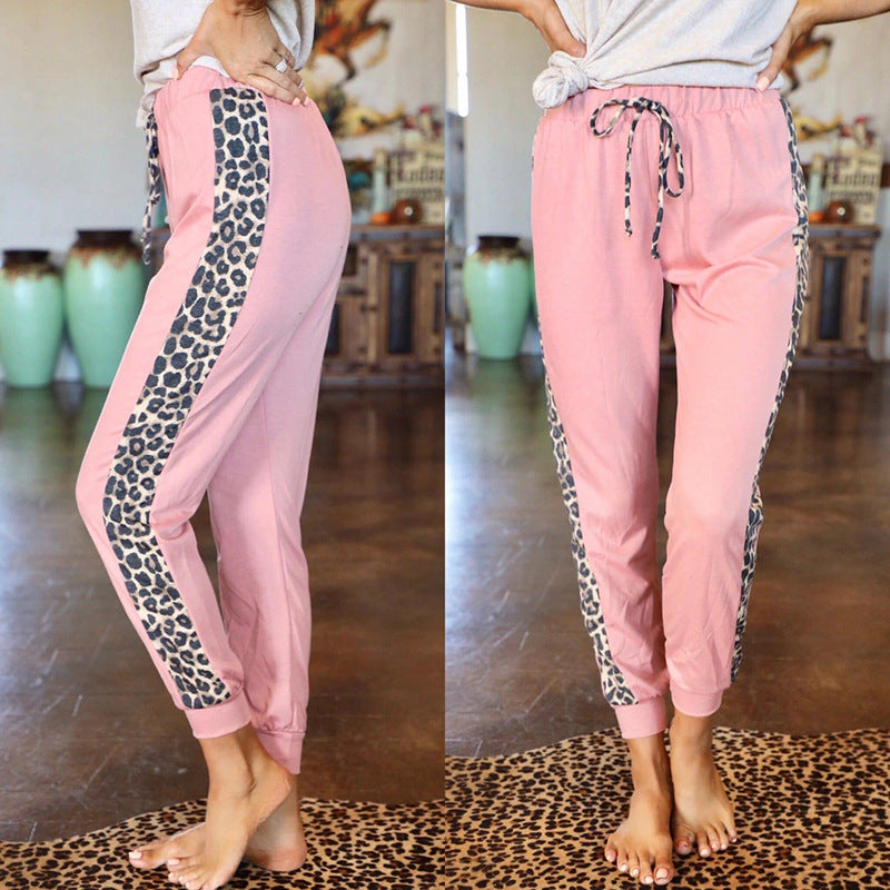 Women Leopard Panel Lace-Up Lounge Pants