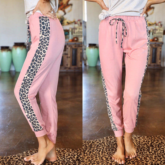 Women Leopard Panel Lace-Up Lounge Pants