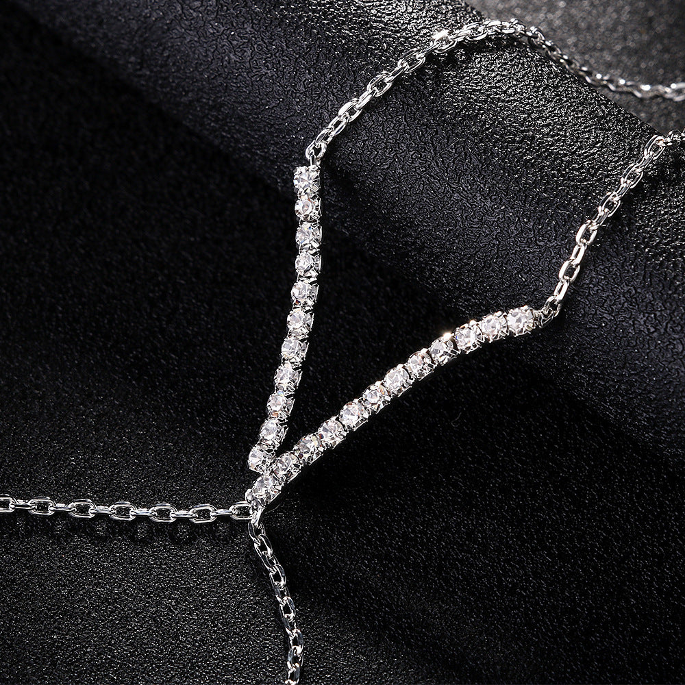 Women's V-finger Simple Copper Bracelet Silver Double-layer Bracelet