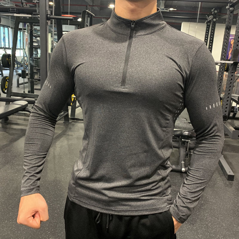 Half Zipper Fitness Long Sleeve Men Running Sweat Absorption