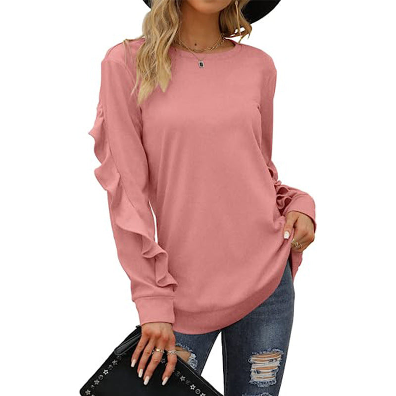 Women's Clothing Casual Round Neck Sweater Pleated Long Sleeve Top For Women