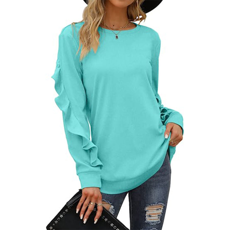 Women's Clothing Casual Round Neck Sweater Pleated Long Sleeve Top For Women