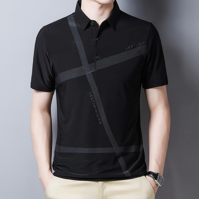 Ice Silk Casual Loose Lapel Half Sleeve Polo Shirt