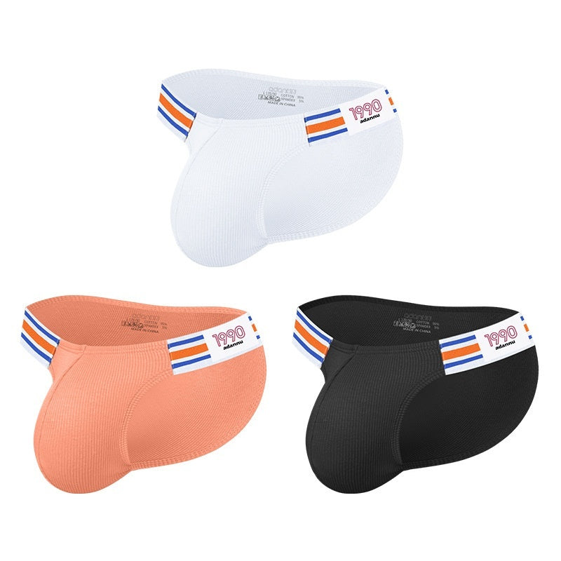 Men's Cotton Side Seam Label Low Waist Sports Hip Lifting Briefs Underwear Men