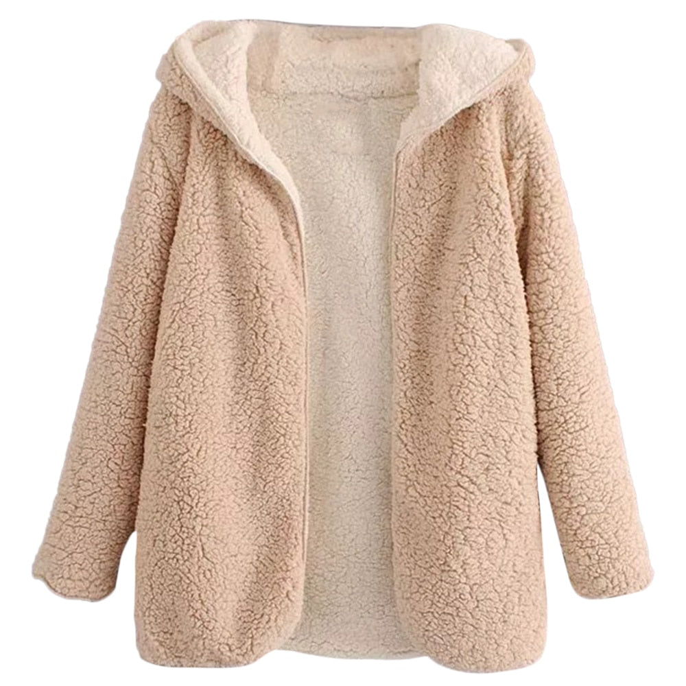 Hooded lamb fur coat loose texture female coat