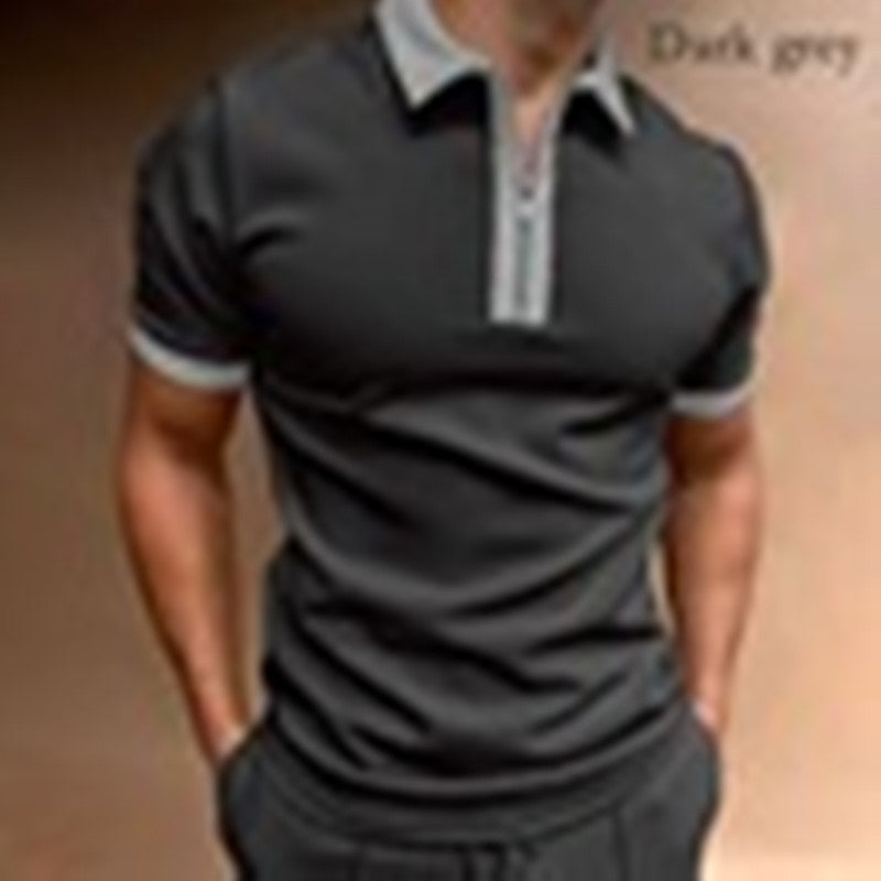 New Style POLO Shirt Zipper Knitted Jacquard Men's T-shirt Top