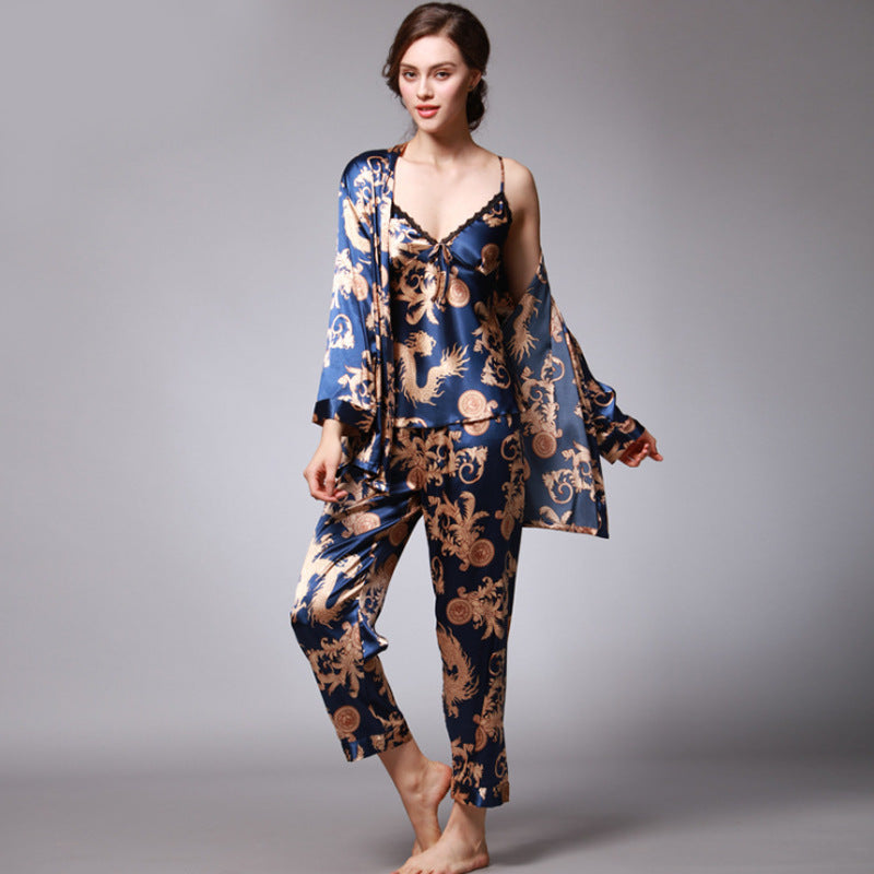 Three-piece silk pajamas for women