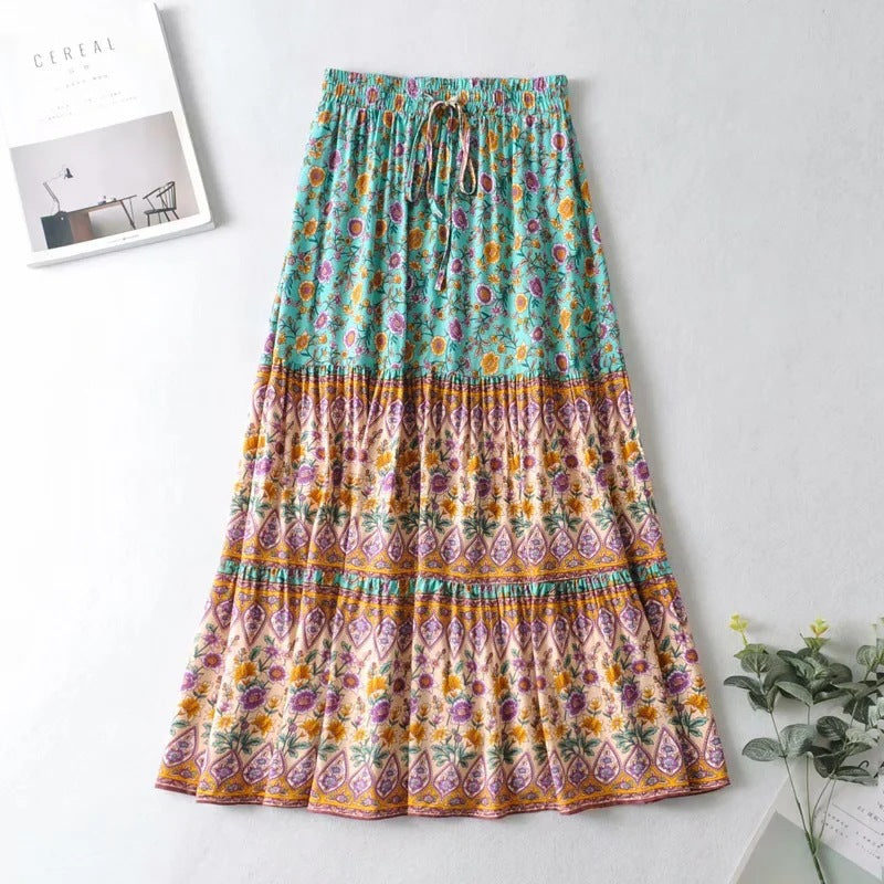 Women's Printed Skirt Elastic High Waist Skirt Long Skirt