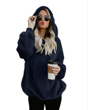 European and American long-sleeved hooded solid color sweater