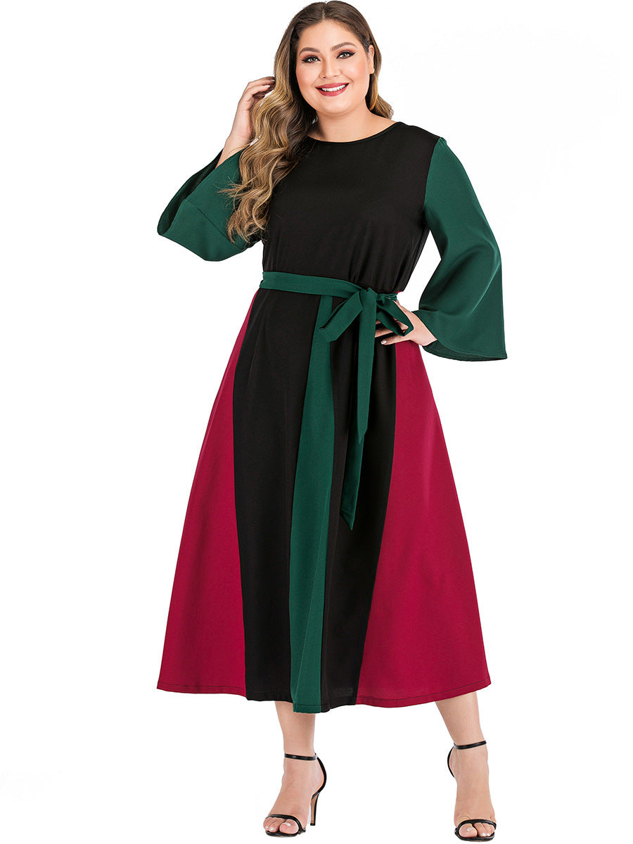 Plus size women's contrast stitching dress