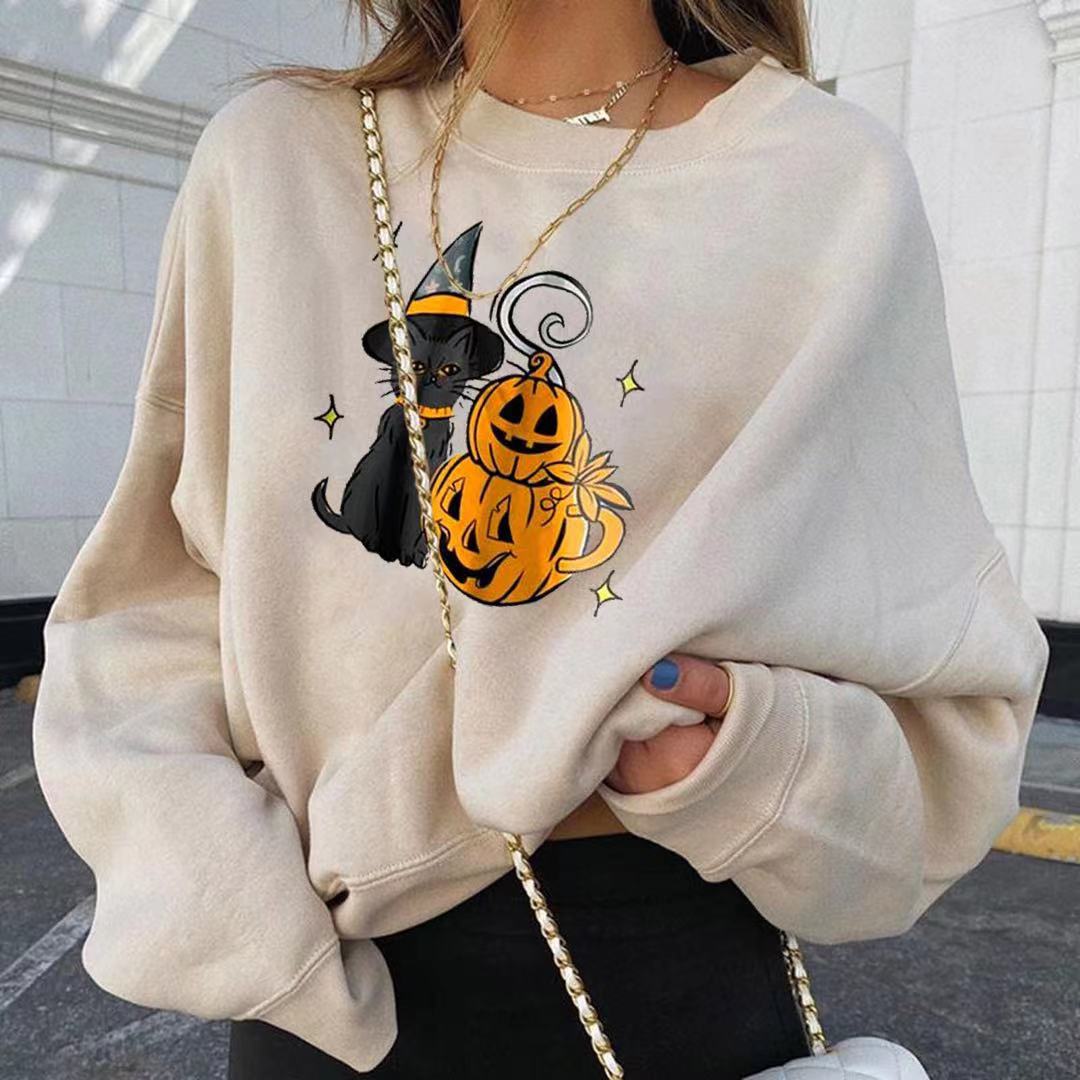 Fashionable Christmas Pumpkin Print Round Neck Long Sleeve