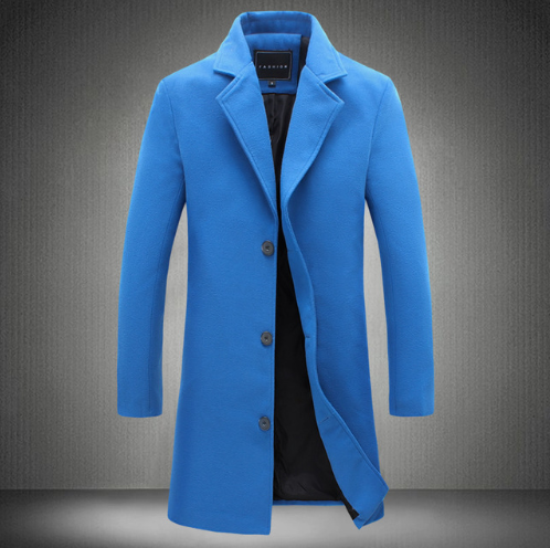 Mens Solid Color Casual Business Woolen Coats