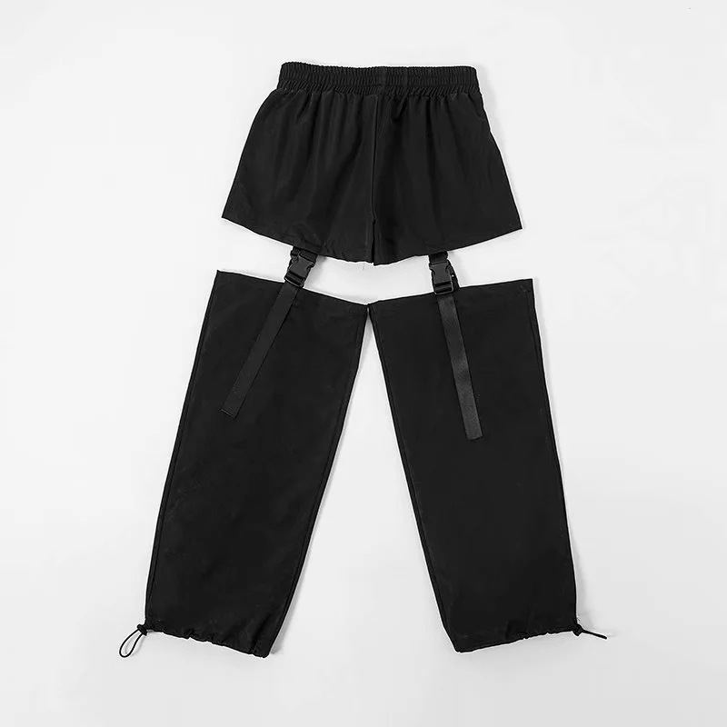 Pants Adjustable Buckle Hip Hop spring Women Black