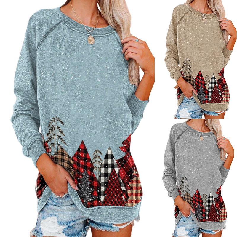 Printed long-sleeved round neck sweatshirt