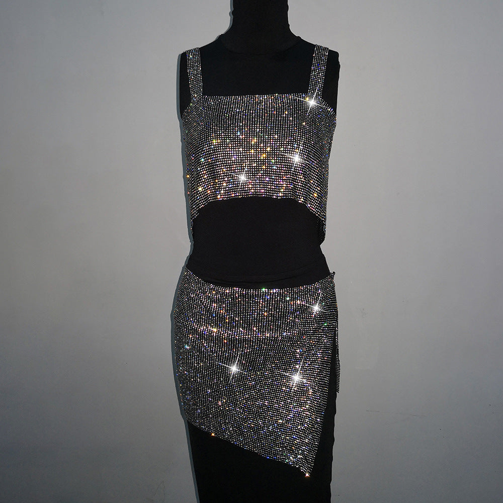 Slit-Back Metal Sling Tie-Diamond Dress