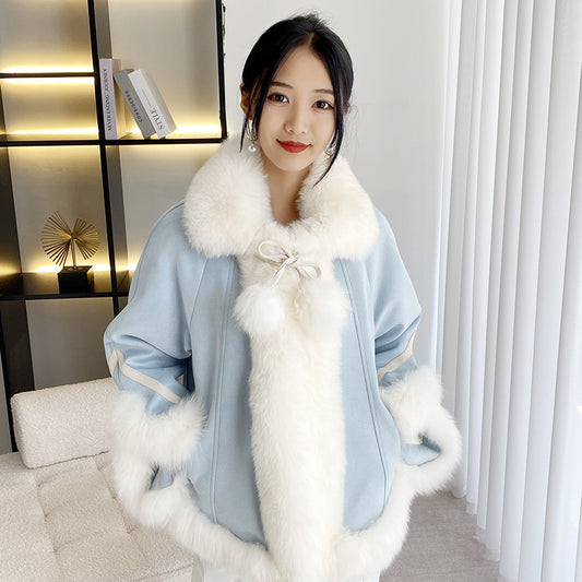 One Piece Patchwork Fur Coat For Women