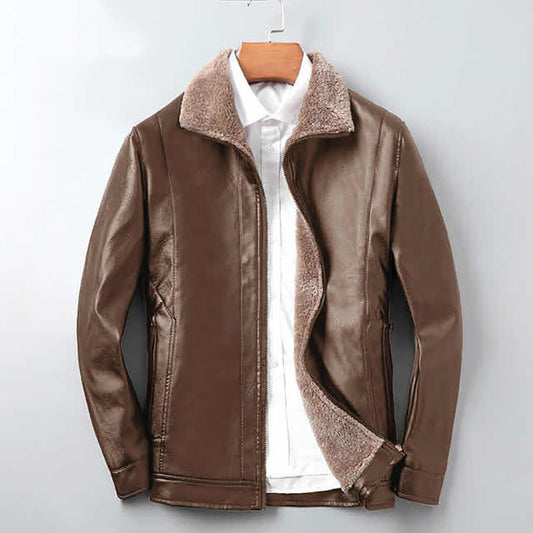 Middle-aged And Elderly Men's Fur PU Leather Jacket