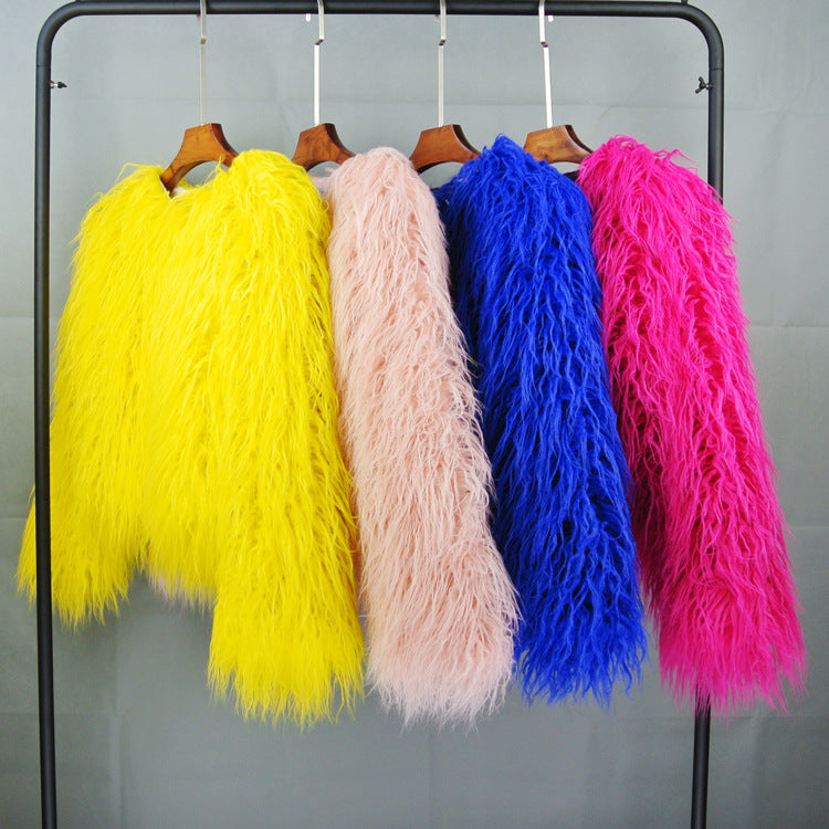 Colorful Boho Furry Faux Fur Coat Plus Size Women Fur Coats Autumn Winter Faux Fur Shaggy Jacket Fourrure Bontjas