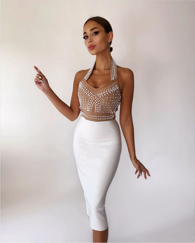 Fashion Sleeveless Tight Beaded Diamond Dress