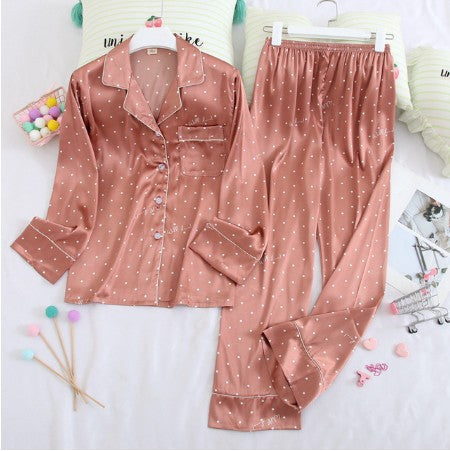 Long Sleeve Simple Lapel Home Pajamas Women