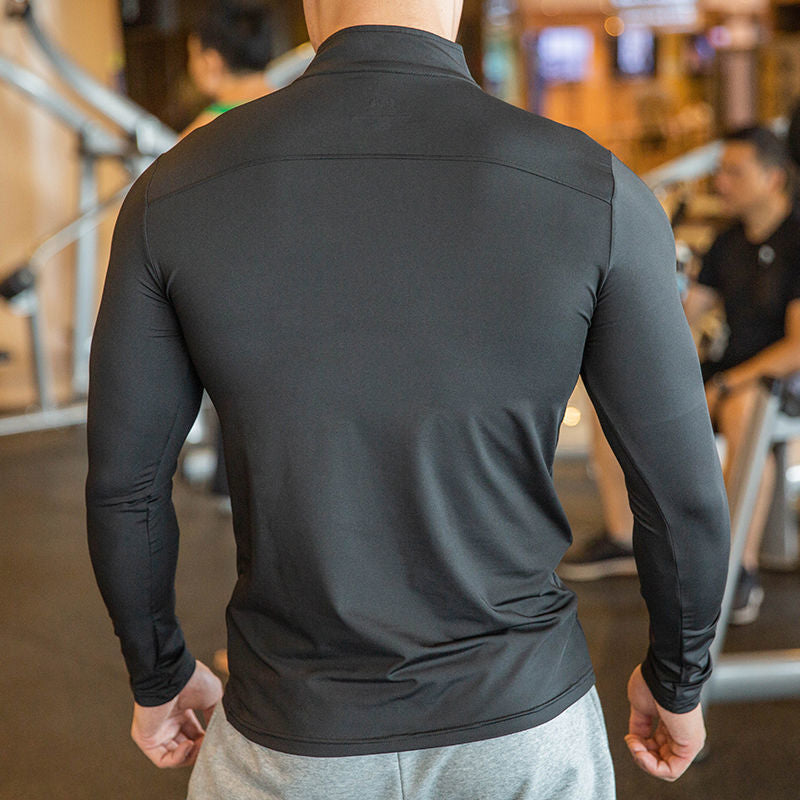 Half Zipper Fitness Long Sleeve Men Running Sweat Absorption