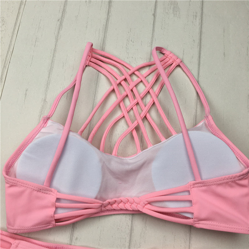 2021 cut out Bikinis Sexy pink bandage cut out Halter bikini swimsuit women cross Women's swimwear swimming suit