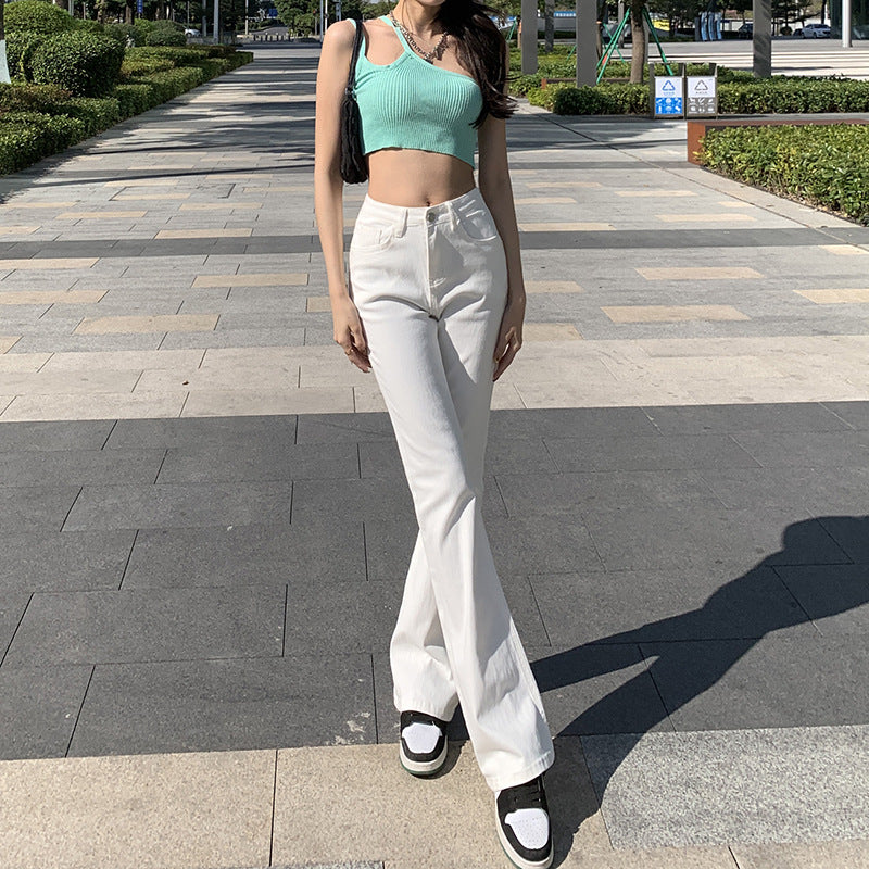 Off White High Waist Flare Pants For Women