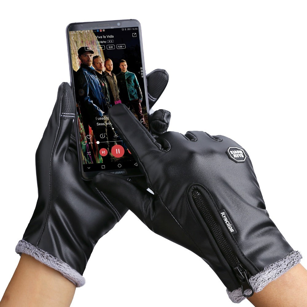 Windproof and waterproof zipper leather gloves
