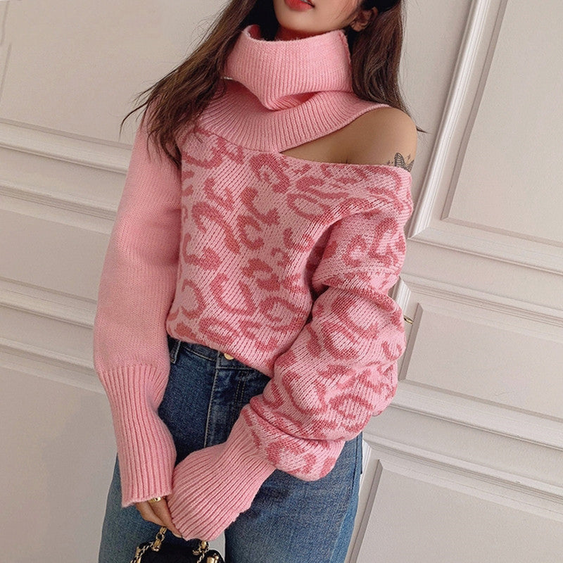 Women Turtleneck One Shoulder Knitted Sweaters