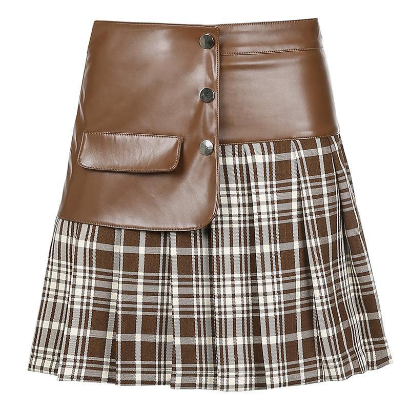 Pu Leather Stitching Short Skirt All Match Skirt Women