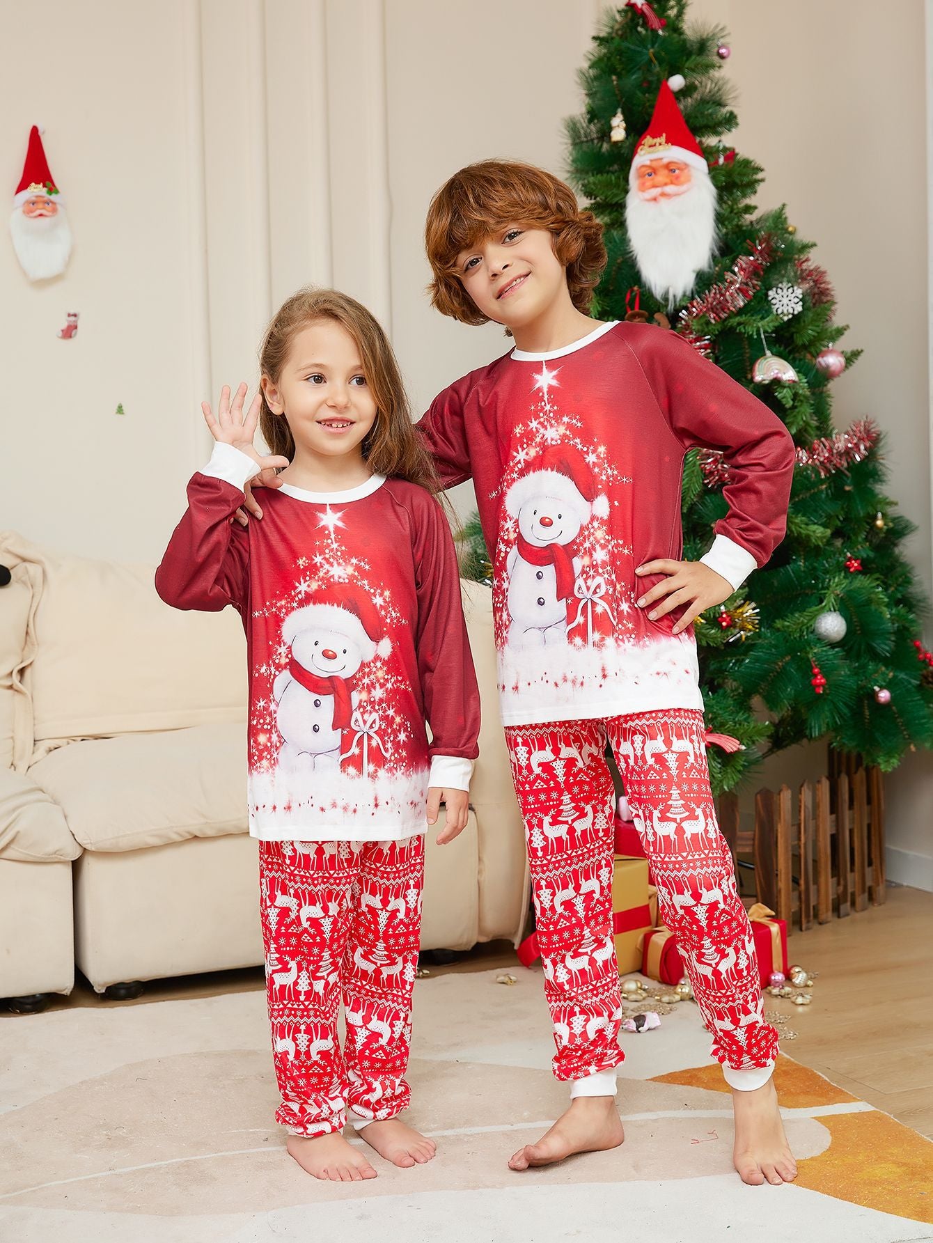 2023 New Snowman Scarf Parent-child Christmas Pajamas Pajamas Set