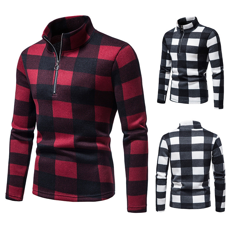 Placket Zipper Design High Neck Bottoming T-shirt Sweater Men