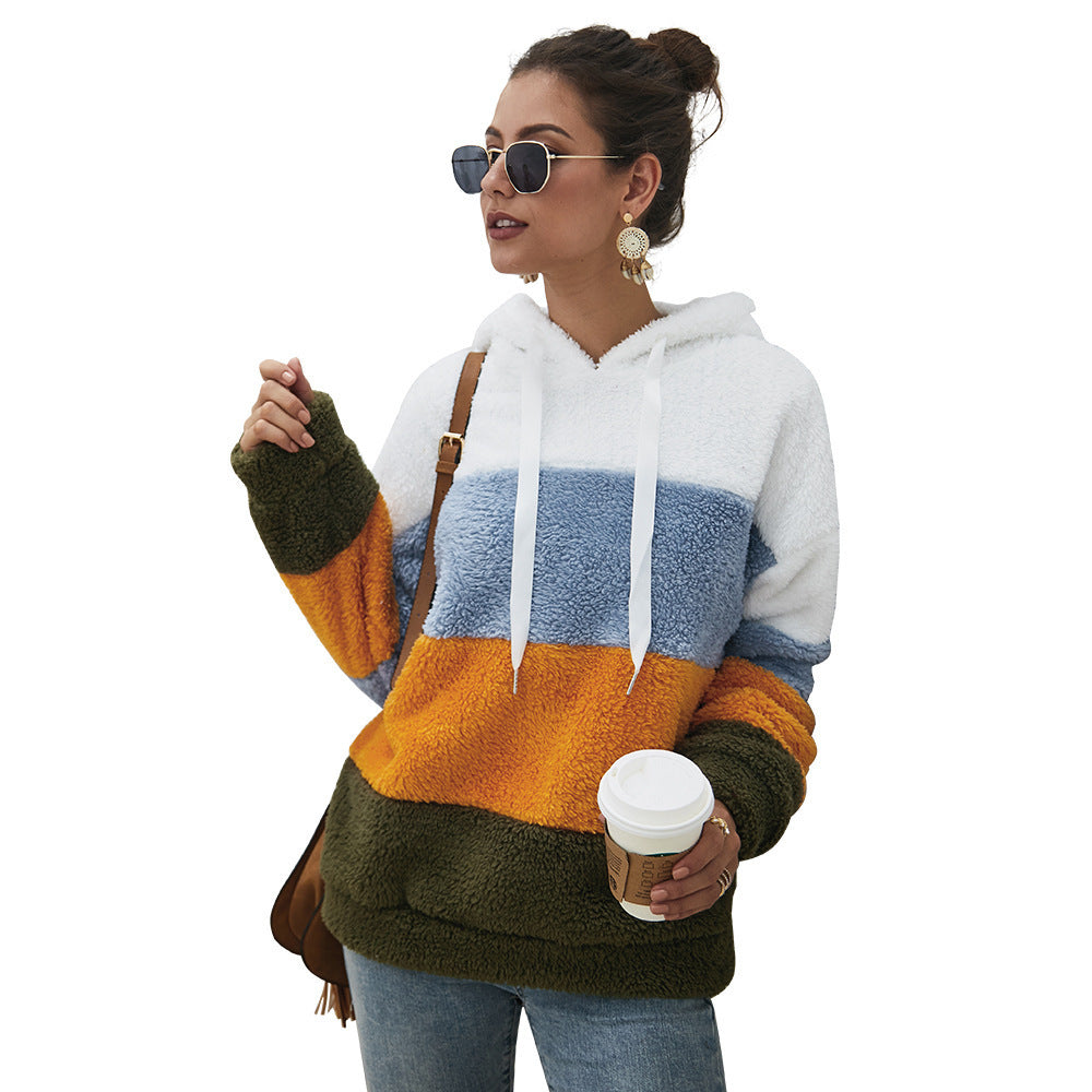 Stitching Loose Coat Plush Sweater Top Women