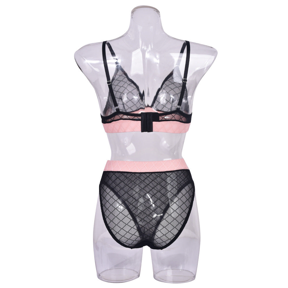 European And American Underwear Mesh Three-point Contrasting Color Stitching Suit