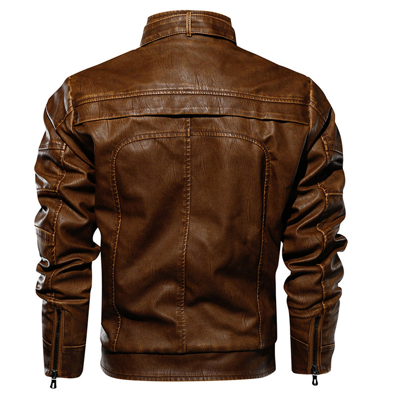 Men PU Leather Jacket Thick Motorcycle Leather Jacket Fashion Vintage Fit Coat