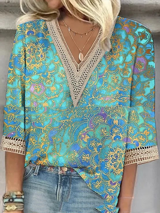 Ethnic Style Large Print Top For Women