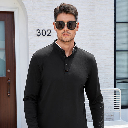 Men's Clothing Men's Long Sleeve Stand Collar Polo Shirt Polo Shirt