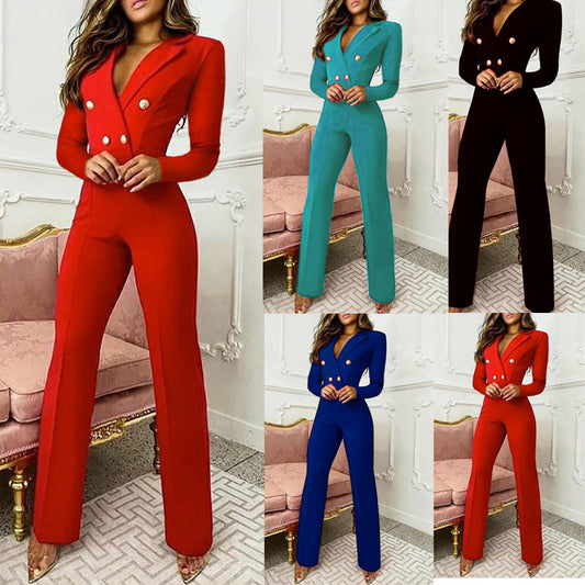 Business Women's Clothing Lapel Long Sleeve Slim Fit Suit Jumpsuit