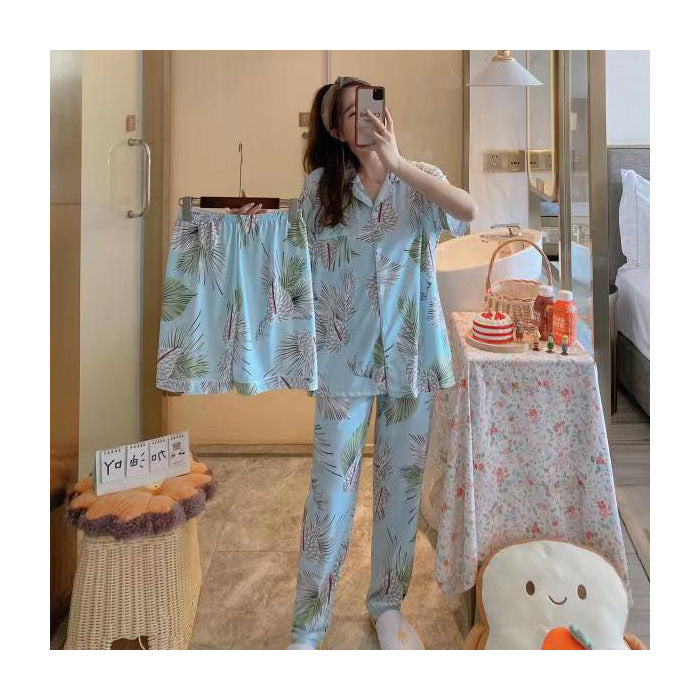 Fruit Pajamas Women's Summer Thin Short-sleeved Trousers Milk Silk Cute Loungewear Three-piece Suit