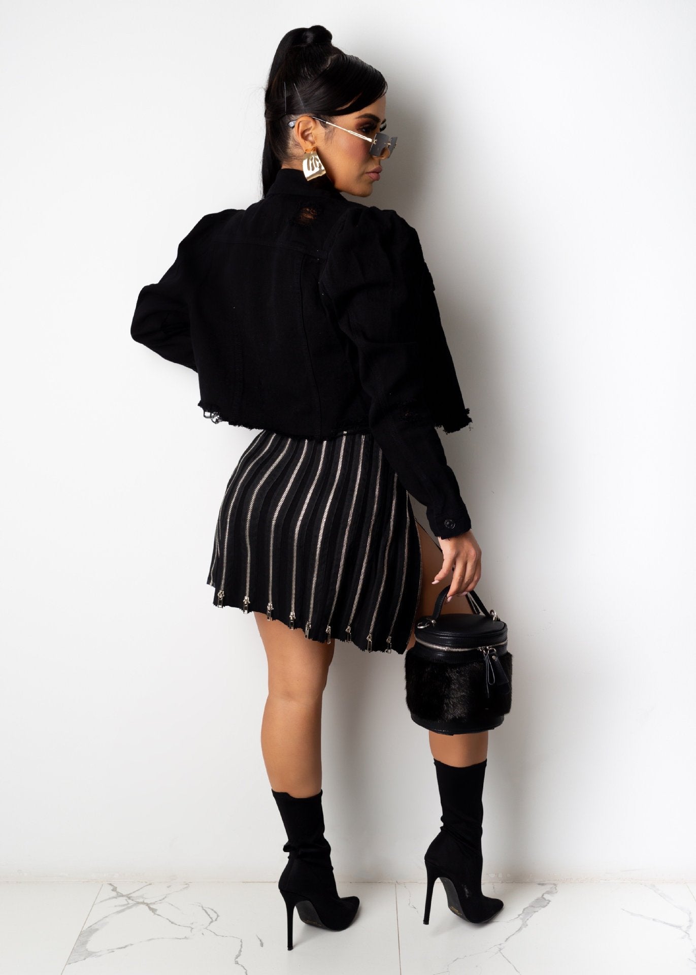 Zipper Design Short Skirt A-Line Pleated Skirt Women