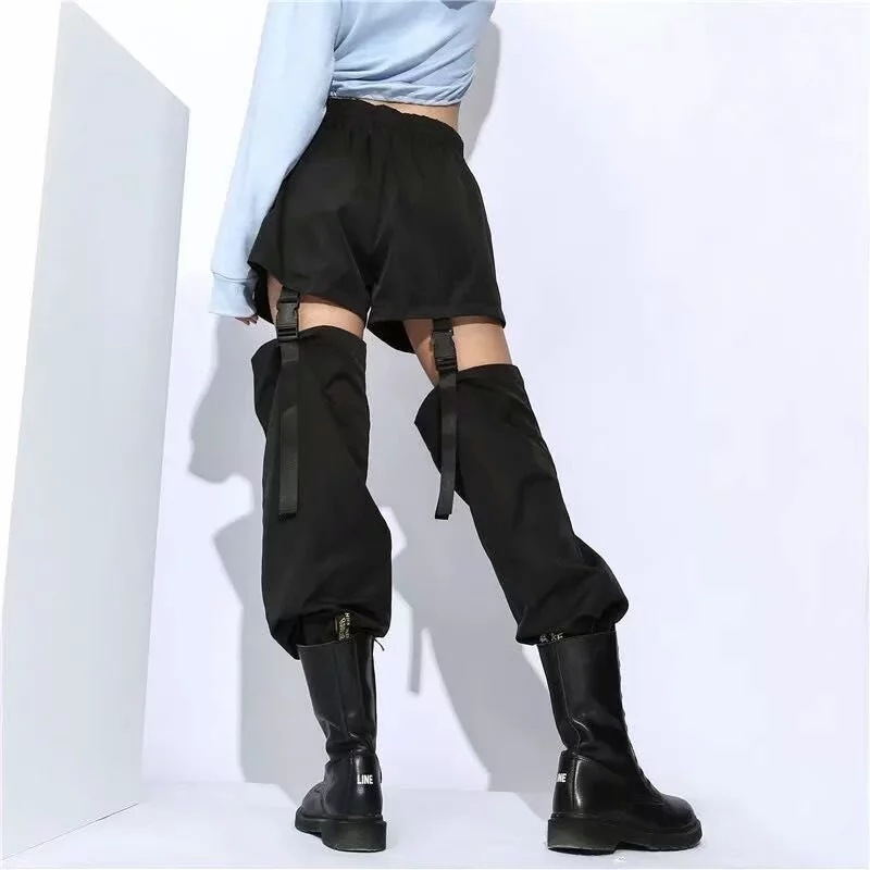 Pants Adjustable Buckle Hip Hop spring Women Black