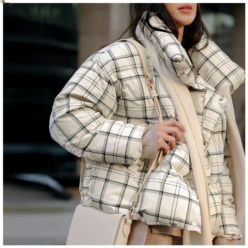 Fashion plaid winter parkas Women Turtleneck warm coat